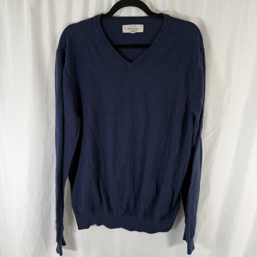 Hawker Rye Sweater Men's Large Blue Cashmere Blend Vneck Long Sleeve Pullover
